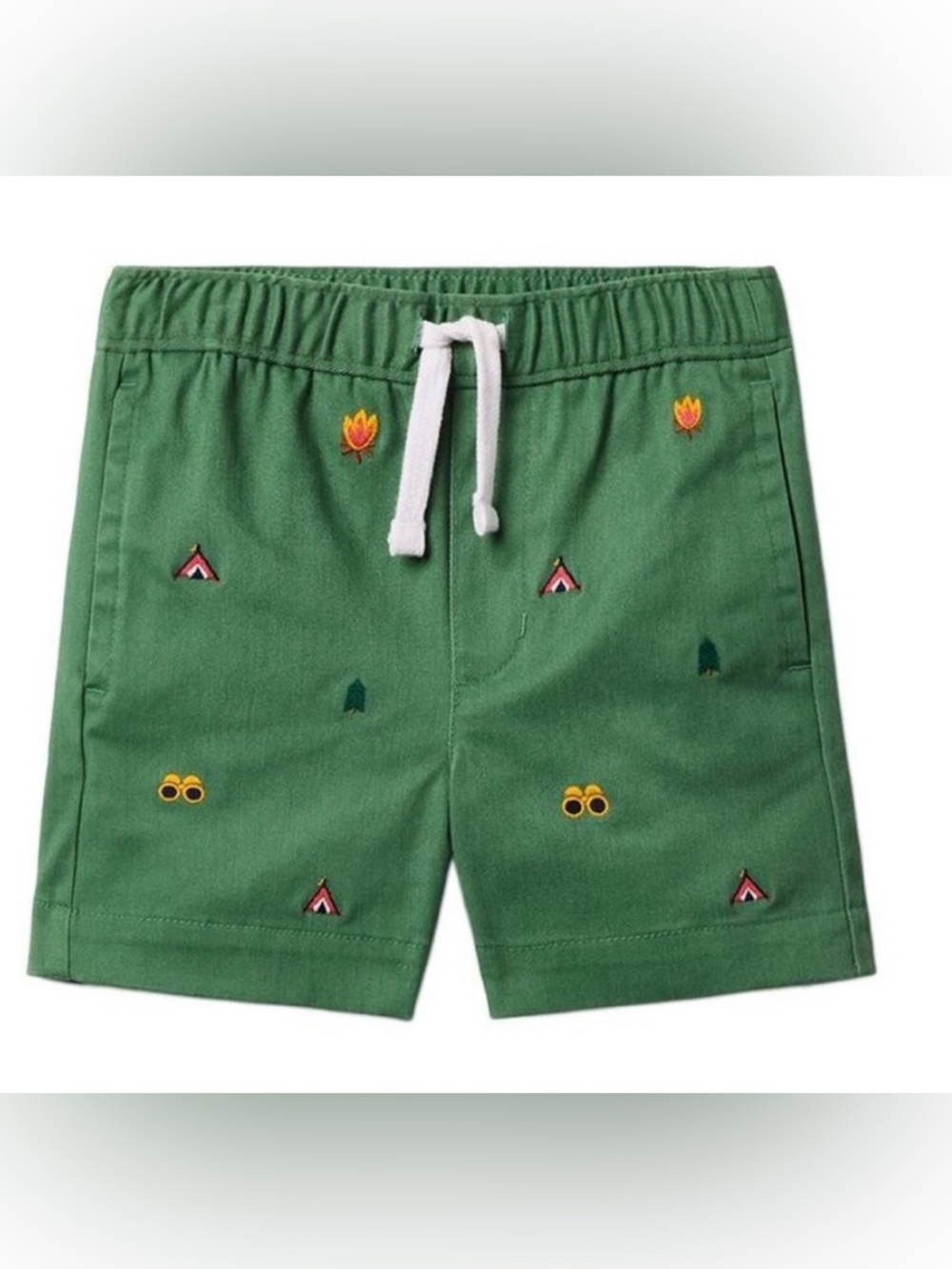 Janie and Jack Green Embroidered Camp Shorts with White Drawstring
